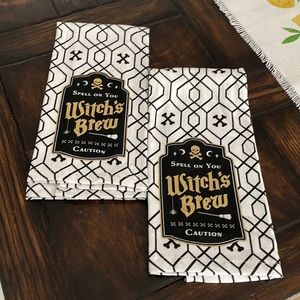 Halloween White//Silver "Spell on You" & "Witch's Brew" 2 Kitchen Towels